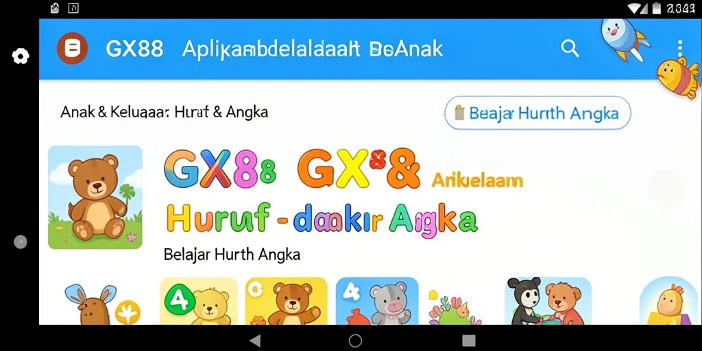Antarmuka GX88 yang interaktif dan berwarna-warni untuk belajar huruf dan angka.